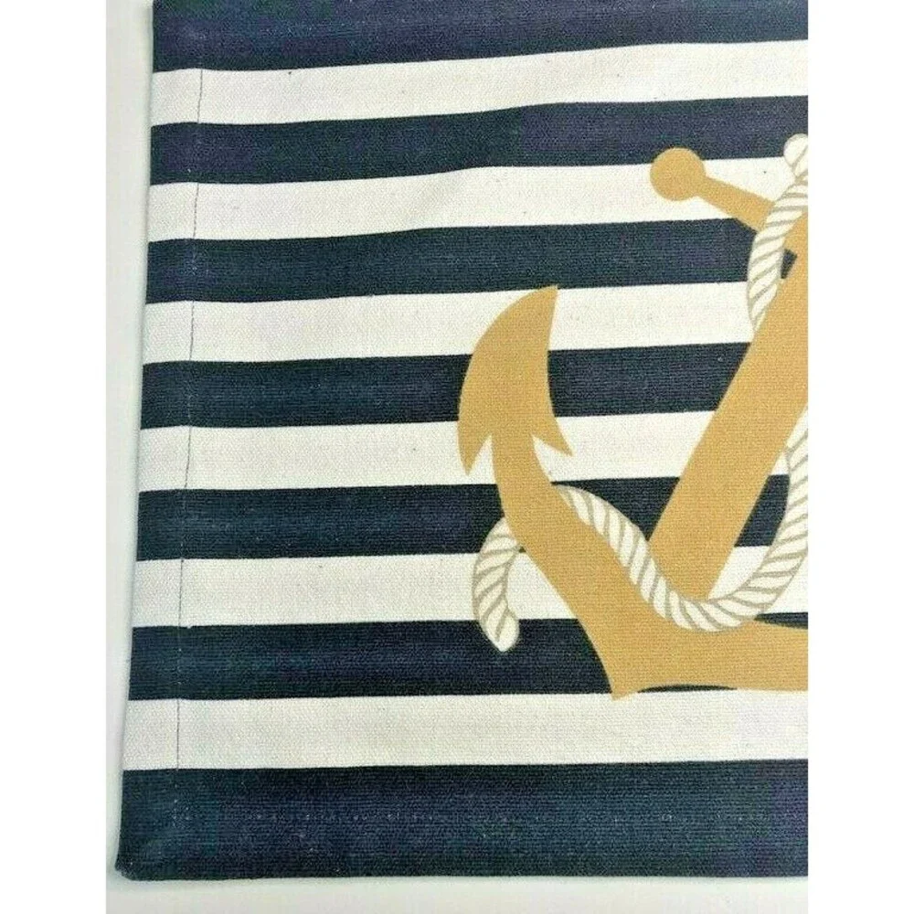 Anchor Nautical Placemats Navy White Stripes Set of 4 Beach Summer Machine Wash